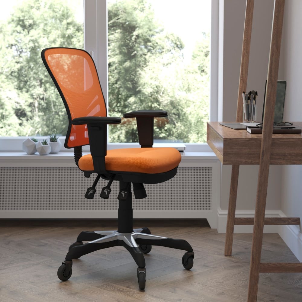 Flash Furniture Nicholas Ergonomic Mesh Mid-Back Multifunction Executive Swivel Office Chair, Orange/Black MPN:HL0001ORRLB