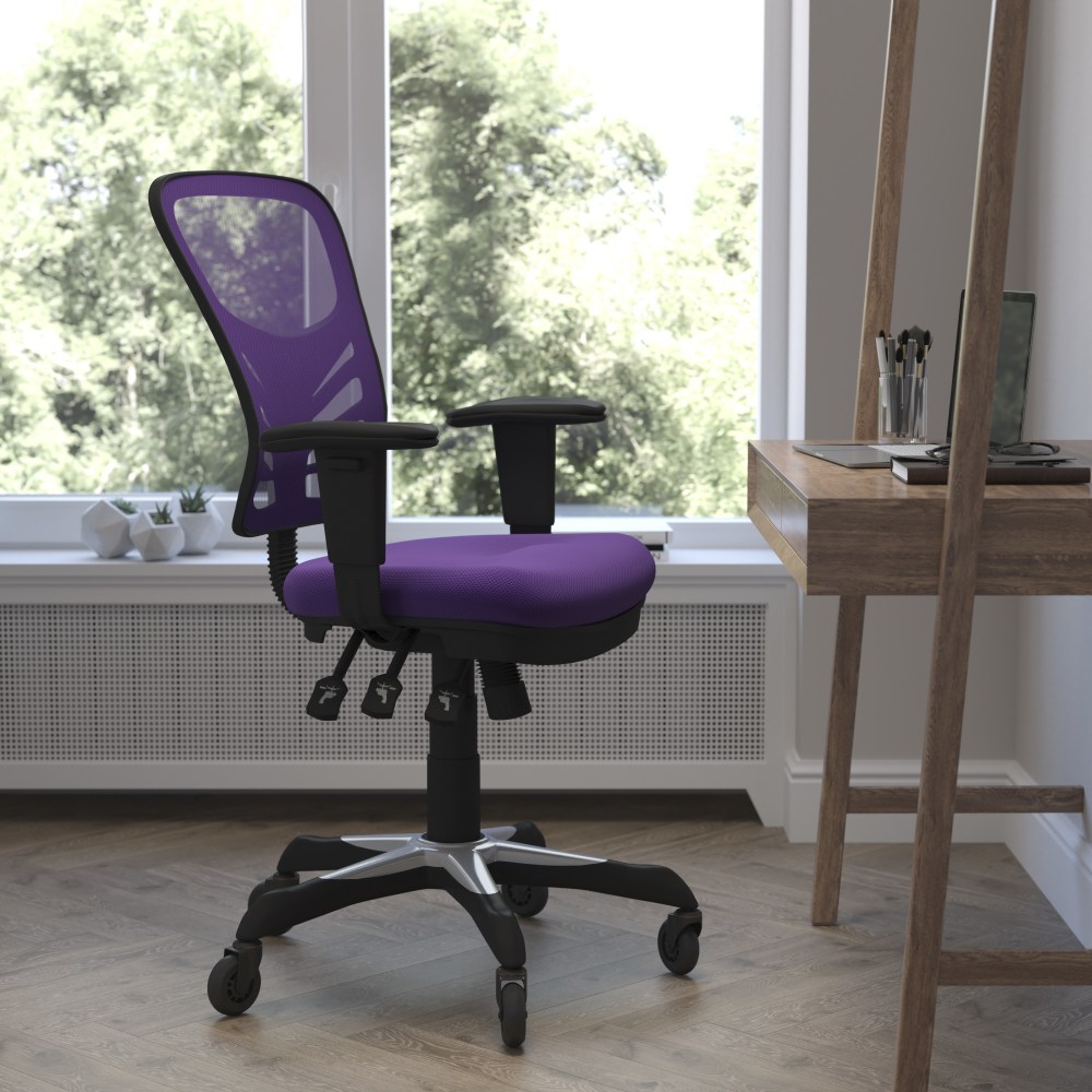 Flash Furniture Nicholas Ergonomic Mesh Mid-Back Multifunction Executive Swivel Office Chair, Purple/Black MPN:HL0001PURRLB