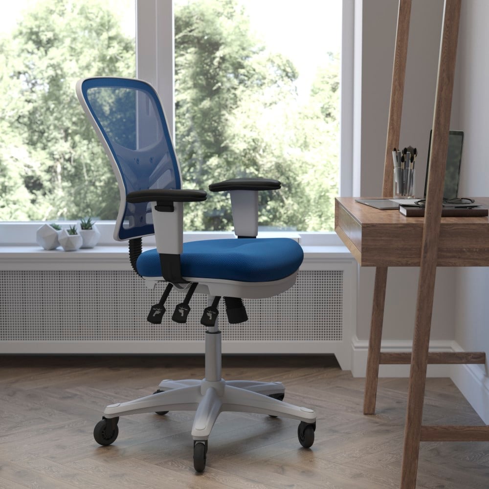 Flash Furniture Nicholas Ergonomic Mesh Mid-Back Multifunction Executive Swivel Office Chair, Blue/White MPN:HL0001WHBLUERLB
