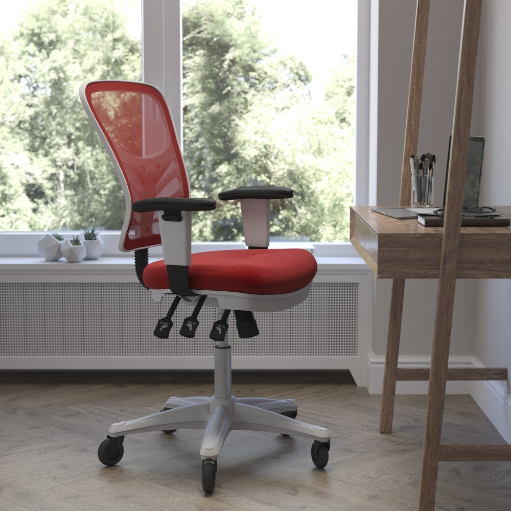 Flash Furniture Nicholas Ergonomic Mesh Mid-Back Multifunction Executive Swivel Office Chair, Red/White MPN:HL0001WHREDRLB