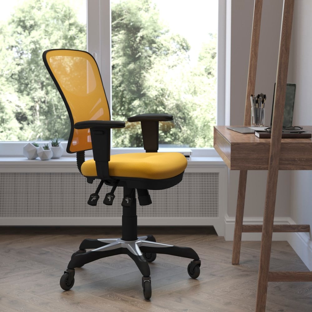 Flash Furniture Nicholas Ergonomic Mesh Mid-Back Multifunction Executive Swivel Office Chair, Yellow-Orange/Black MPN:HL0001YELRLB