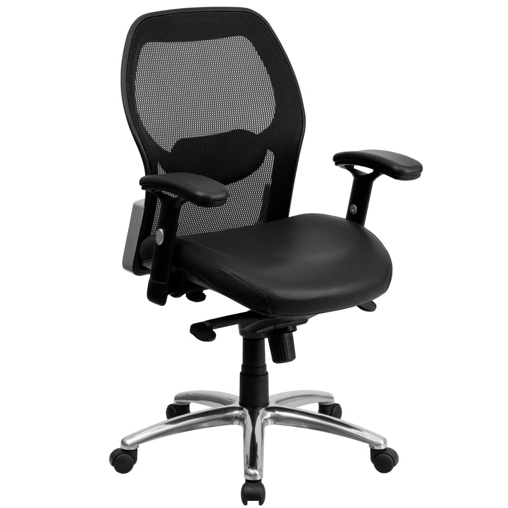 Flash Furniture Ergonomic Super Mesh/Leathersoft Mid-Back Executive Office Chair, Black, LFW42LBK MPN:LFW42LBK