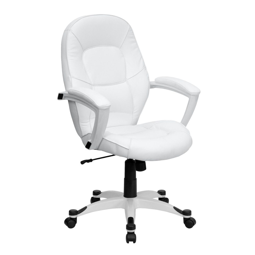 Flash Furniture LeatherSoft Faux Leather Mid-Back Swivel Chair, White MPN:QD-5058M-WHITE-GG