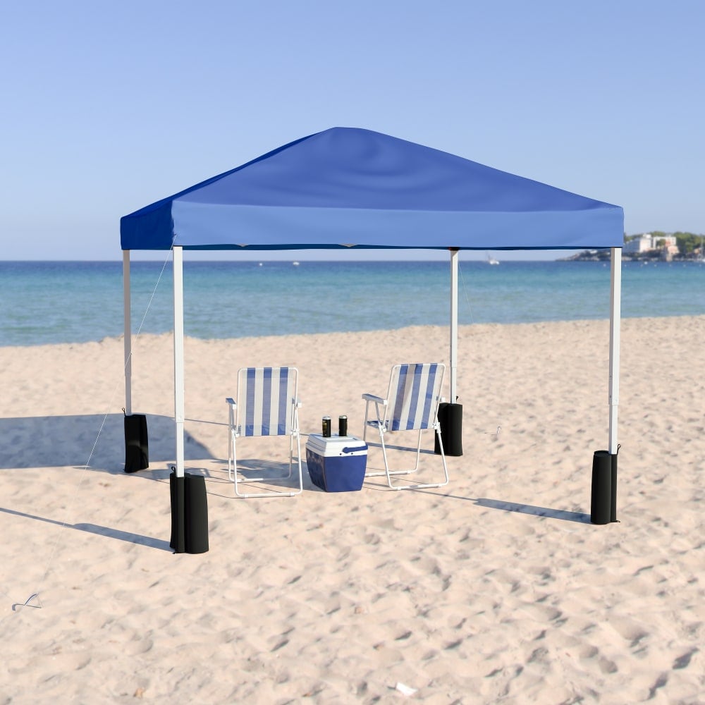 Flash Furniture Pop-Up Event Canopy Tent With Sandbags And Wheeled Case, 106inH x 116inW x 116inD, Blue MPN:JJGZ1010PKGBL
