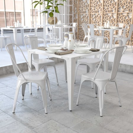 White Metal Indoor-Outdoor Stackable Chair, PK4 MPN:4-CH-31230-WH-GG