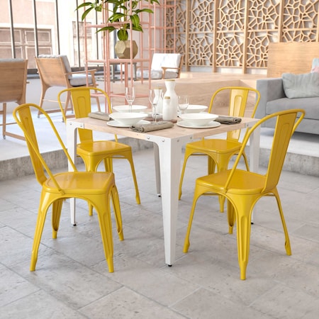 Yellow Metal Indoor-Outdoor Stackable Chair, PK4 MPN:4-CH-31230-YL-GG