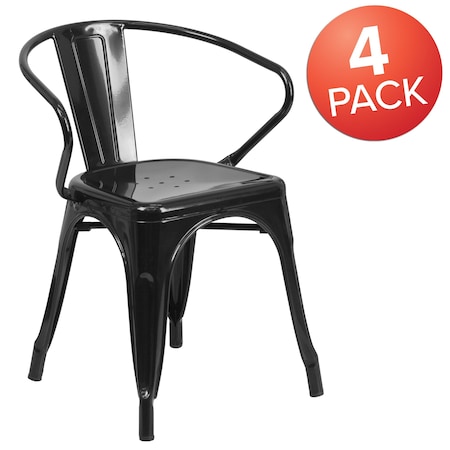 Black Metal Indoor-Outdoor Chair with Arms, PK4 MPN:4-CH-31270-BK-GG