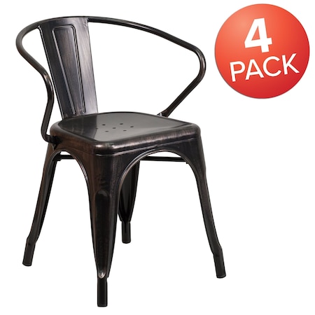 Black-Antique Gold Metal Indoor-Outdoor Chair with Arms, PK4 MPN:4-CH-31270-BQ-GG
