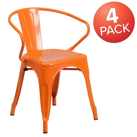 Orange Metal Indoor-Outdoor Chair with Arms, PK4 MPN:4-CH-31270-OR-GG