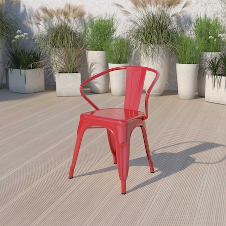Red Metal Indoor-Outdoor Chair with Arms, PK4 MPN:4-CH-31270-RED-GG