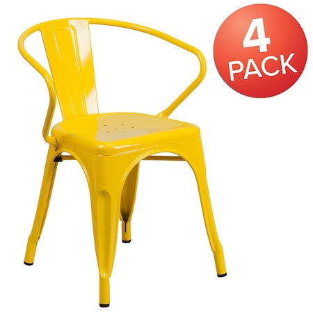 Yellow Metal Indoor-Outdoor Chair with Arms, PK4 MPN:4-CH-31270-YL-GG