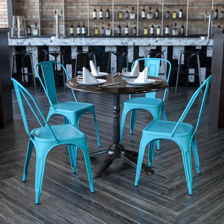 Crystal Teal-Blue Metal Indoor-Outdoor Stackable Chair, PK4 MPN:4-ET-3534-CB-GG