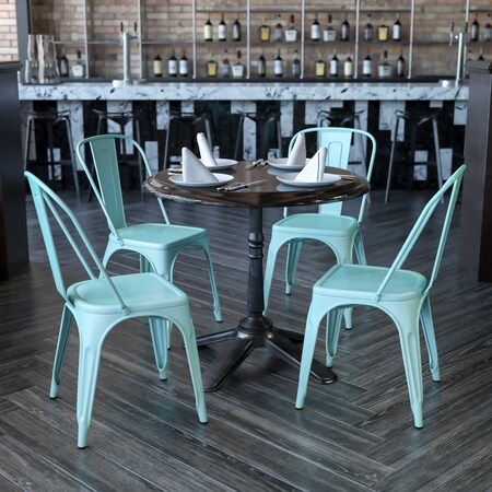 Mint Green Metal Indoor-Outdoor Stackable Chair, PK4 MPN:4-ET-3534-MINT-GG