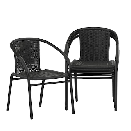 Lila Black Rattan Indoor-Outdoor Restaurant Stack Chair, PK4 MPN:4-TLH-037-BK-GG