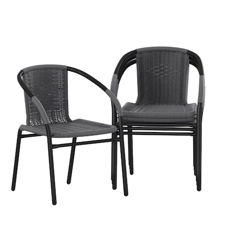 Lila Gray Rattan Indoor-Outdoor Restaurant Stack Chair, PK4 MPN:4-TLH-037-GY-GG