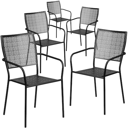 Black Steel Patio Arm Chair with Square Back, PK5 MPN:5-CO-2-BK-GG