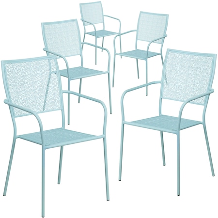 5PK Sky Blue Steel Patio Arm Chair w/ Square Back MPN:5-CO-2-SKY-GG