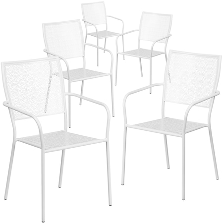 White Steel Patio Arm Chair with Square Back, PK5 MPN:5-CO-2-WH-GG