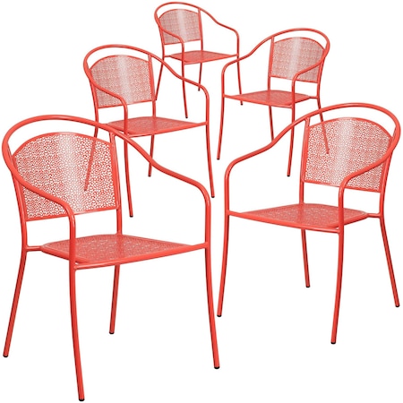 Coral Steel Patio Arm Chair with Round Back, PK5 MPN:5-CO-3-RED-GG
