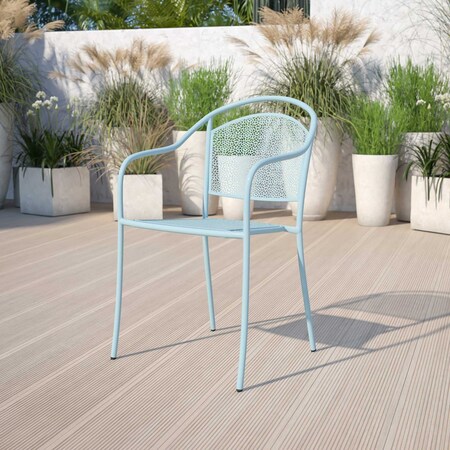 5PK Sky Blue Steel Patio Arm Chair with Round Back MPN:5-CO-3-SKY-GG