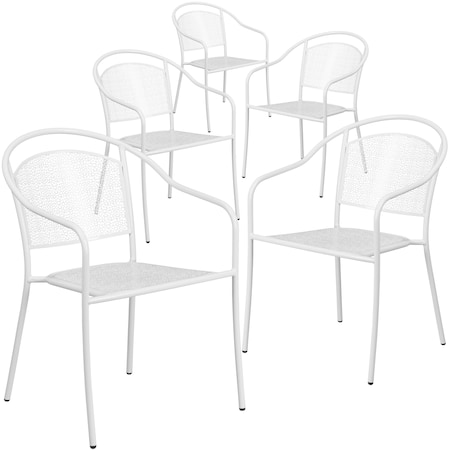 White Steel Patio Arm Chair with Round Back, PK5 MPN:5-CO-3-WH-GG