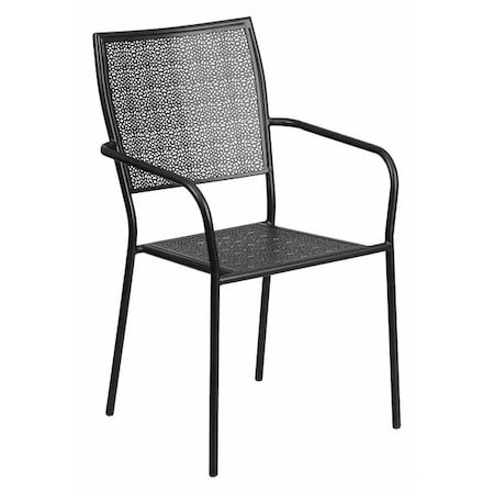 Black Steel Patio Arm Chair with Square Back MPN:CO-2-BK-GG