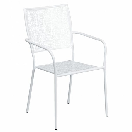 White Steel Patio Arm Chair with Square Back MPN:CO-2-WH-GG