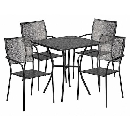 28 in Square Patio Table With 4 Chairs, Black, Steel MPN:CO-28SQ-02CHR4-BK-GG
