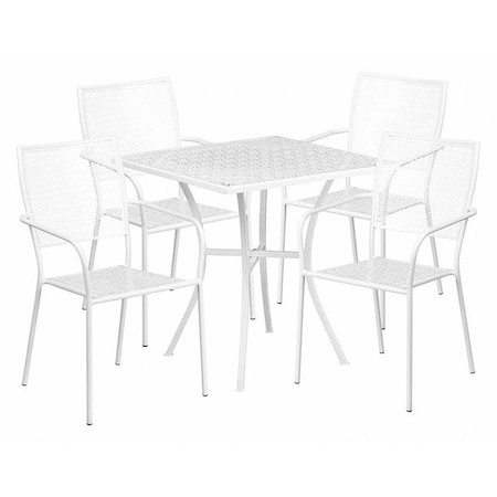 28 in Square Patio Table With 4 Chairs, White, Steel MPN:CO-28SQ-02CHR4-WH-GG