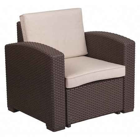 Chocolate Rattan Chair w/All-Weather Beige Cushion MPN:DAD-SF1-1-GG