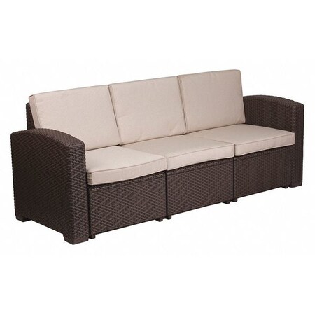 Chocolate Rattan Sofa w/All-Weather Beige Cushions MPN:DAD-SF1-3-GG