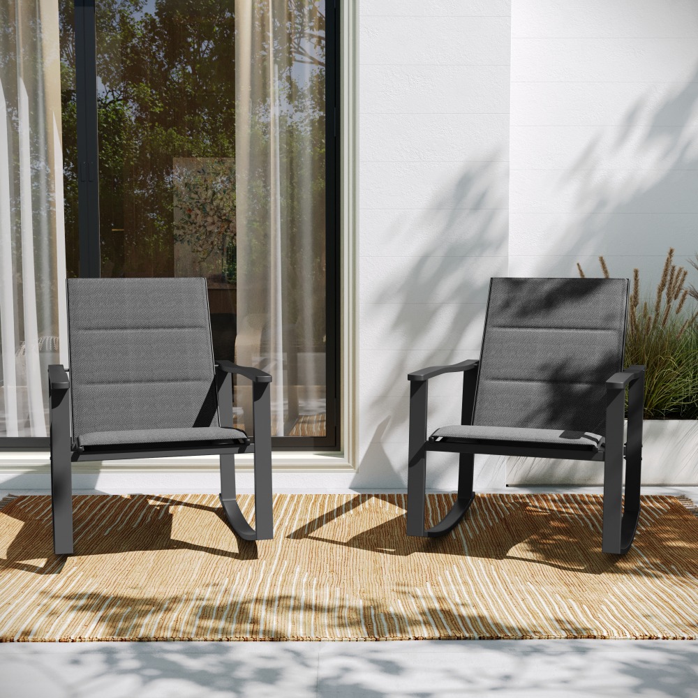 Flash Furniture Brazos Flex Comfort and Metal Outdoor Rocking Chairs, Black, Set Of 2 Chairs MPN:2FVFSC2315NBLK