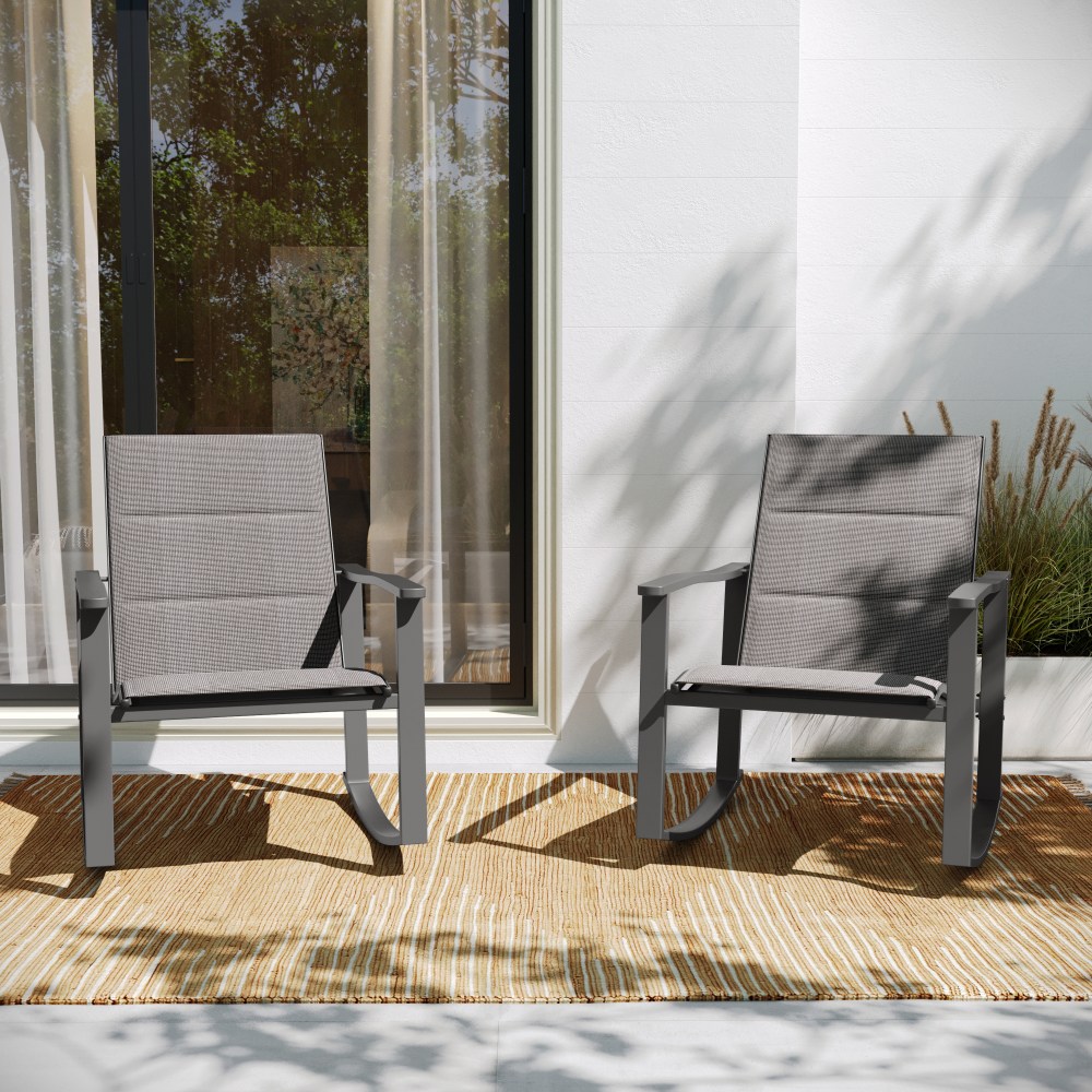 Flash Furniture Brazos Flex Comfort and Metal Outdoor Rocking Chairs, Gray, Set Of 2 Chairs MPN:2FVFSC2315NGRY