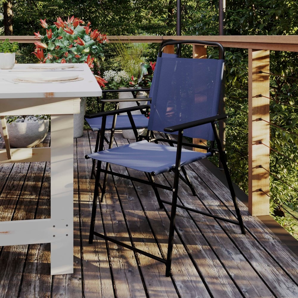 Flash Furniture Mystic Folding Outdoor Patio Sling Chairs with Armrests, Navy/Black, Set Of 2 Chairs MPN:2GMSC098NV