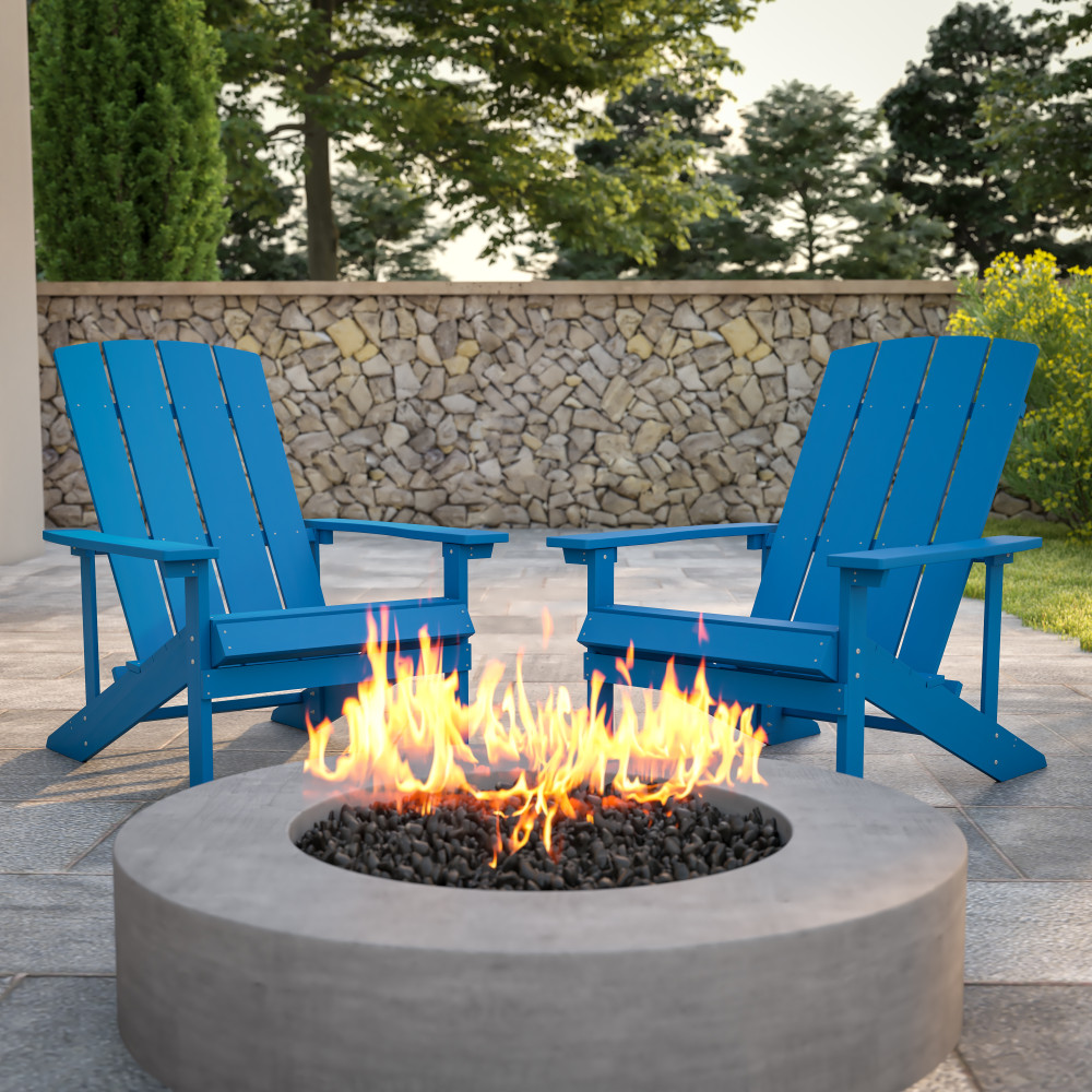 Flash Furniture Charlestown All-Weather Poly Resin Wood Adirondack Chairs, Blue, Set Of 2 Chairs MPN:2JJC14501BLU
