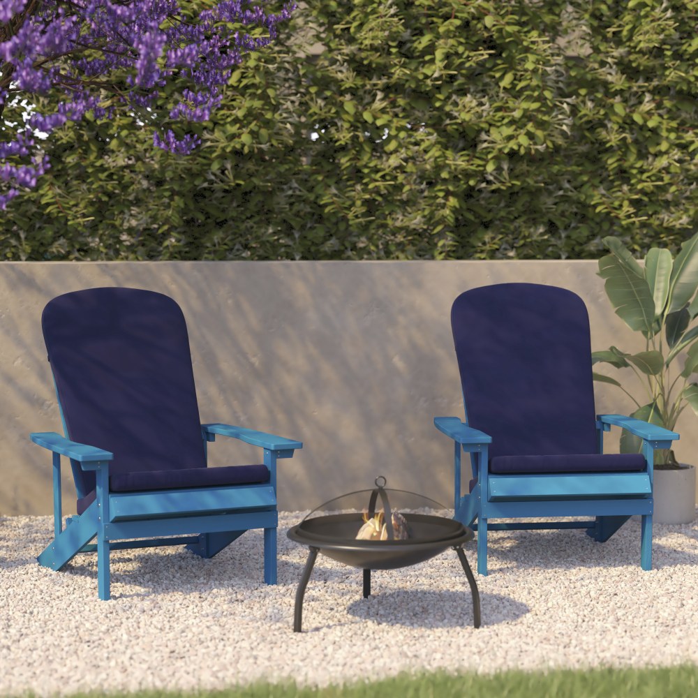 Flash Furniture Charlestown All-Weather Outdoor Furniture Adirondack Chairs With Cushions, Blue, Set Of 2 Chairs MPN:2JJC14501CSBLBL