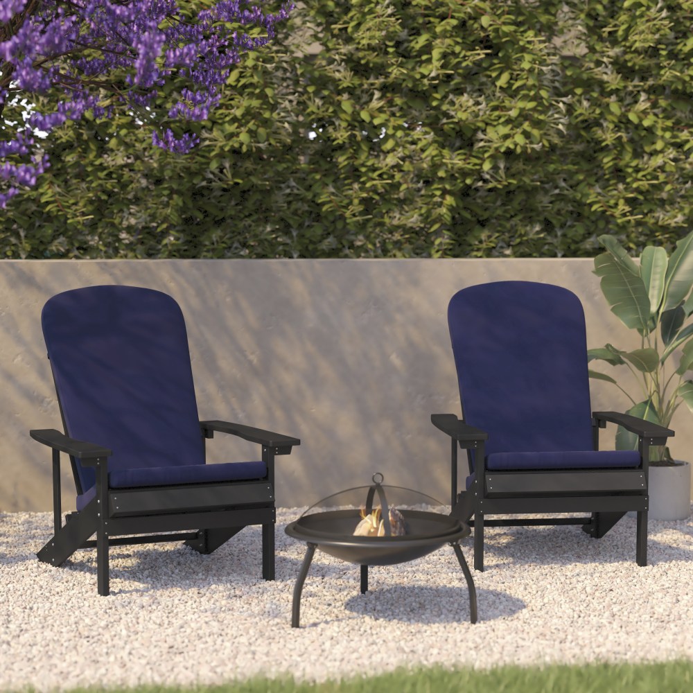 Flash Furniture Charlestown All-Weather Outdoor Furniture Adirondack Chairs With Cushions, Blue/Slate Gray, Set Of 2 Chairs MPN:2JJC14501CSBLST