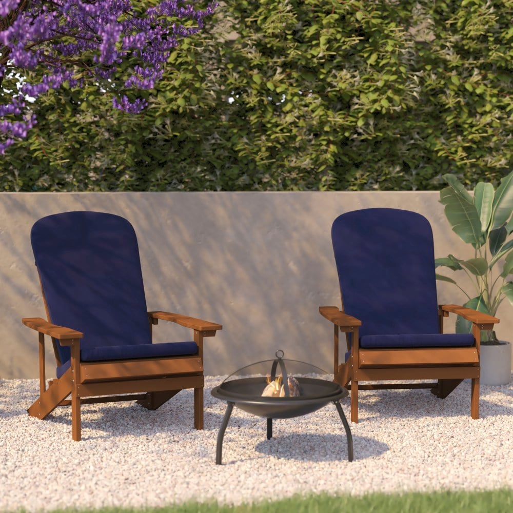 Flash Furniture Charlestown All-Weather Outdoor Furniture Adirondack Chairs With Cushions, Blue/Teak, Set Of 2 Chairs MPN:2JJC14501CSBLTK