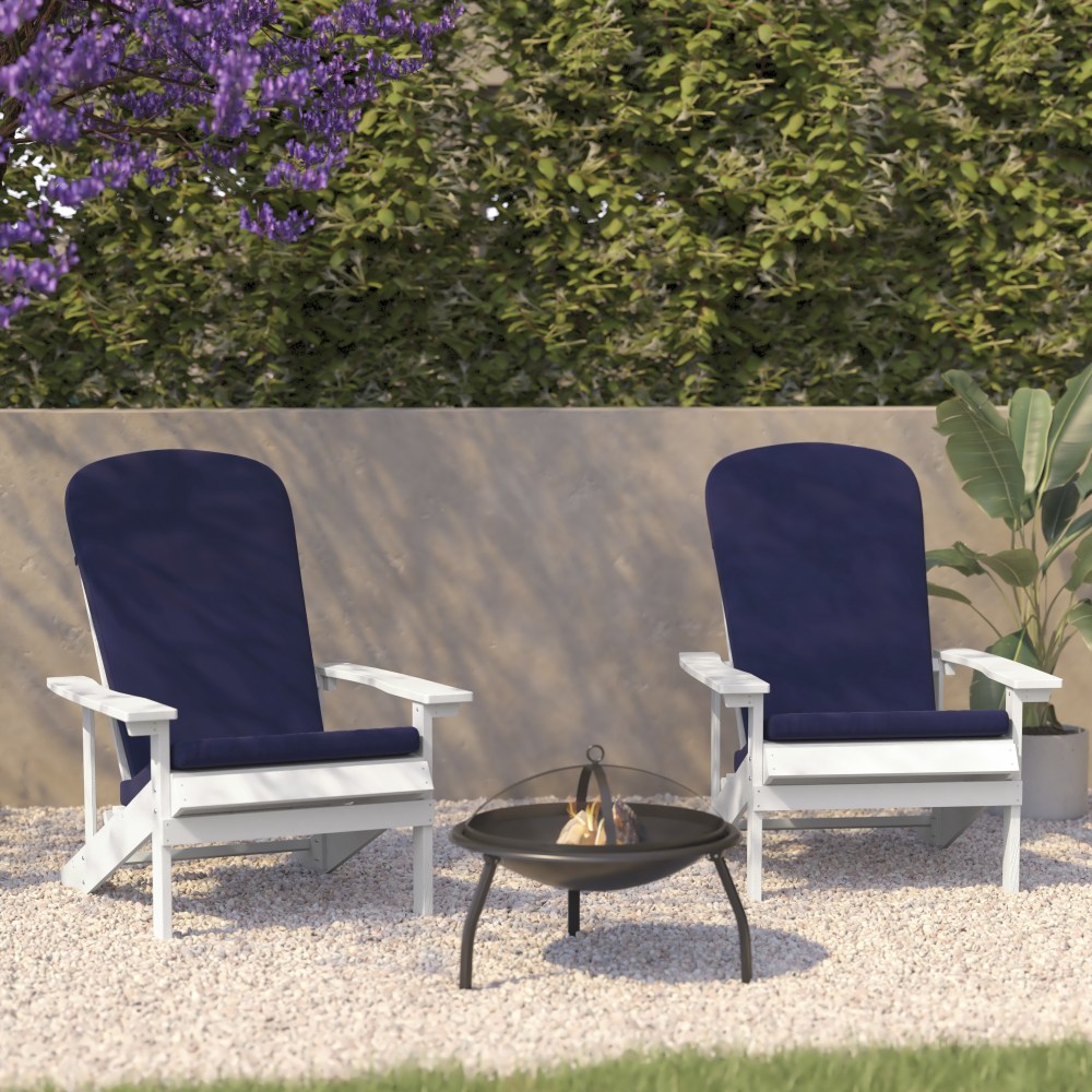 Flash Furniture Charlestown All-Weather Outdoor Furniture Adirondack Chairs With Cushions, Blue/White, Set Of 2 Chairs MPN:2JJC14501CSBLWH