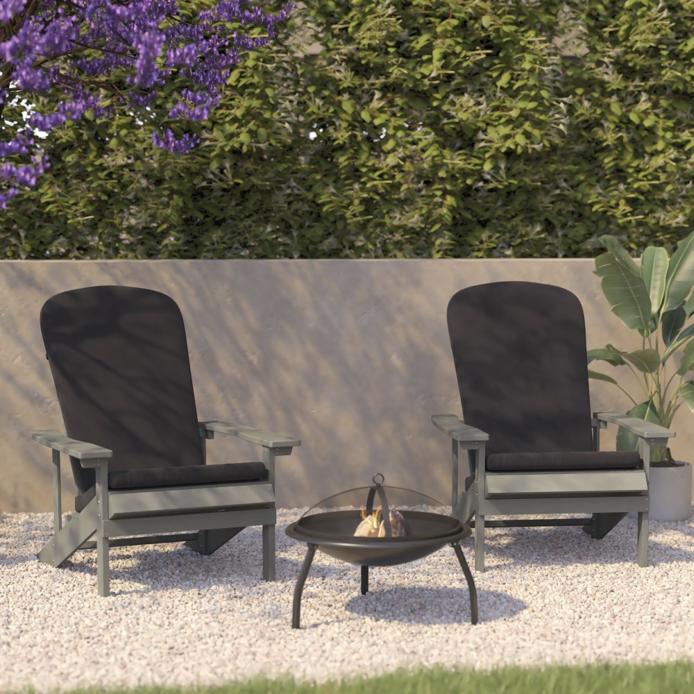 Flash Furniture Charlestown All-Weather Outdoor Furniture Adirondack Chairs With Cushions, Gray, Set Of 2 Chairs MPN:2JJC14501CSGYLG