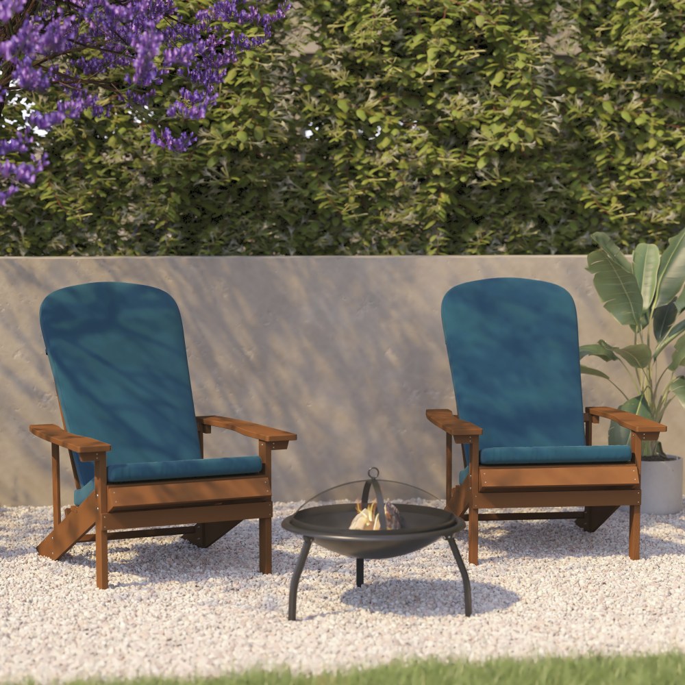 Flash Furniture Charlestown All-Weather Outdoor Furniture Adirondack Chairs With Cushions, Teal/Teak, Set Of 2 Chairs MPN:2JJC14501CSTLTK