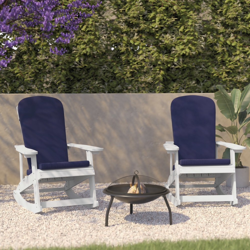 Flash Furniture Savannah All-Weather Adirondack Rocking Chairs with Cushions, Blue/White, Set Of 2 Chairs MPN:2JJC14705CSBLWH