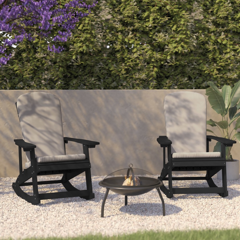 Flash Furniture Savannah All-Weather Adirondack Rocking Chairs with Cushions, Cream/Black, Set Of 2 Chairs MPN:2JJC14705CSCRBK