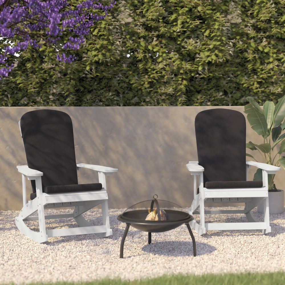 Flash Furniture Savannah All-Weather Adirondack Rocking Chairs with Cushions, Gray/White, Set Of 2 Chairs MPN:2JJC14705CSGYWH
