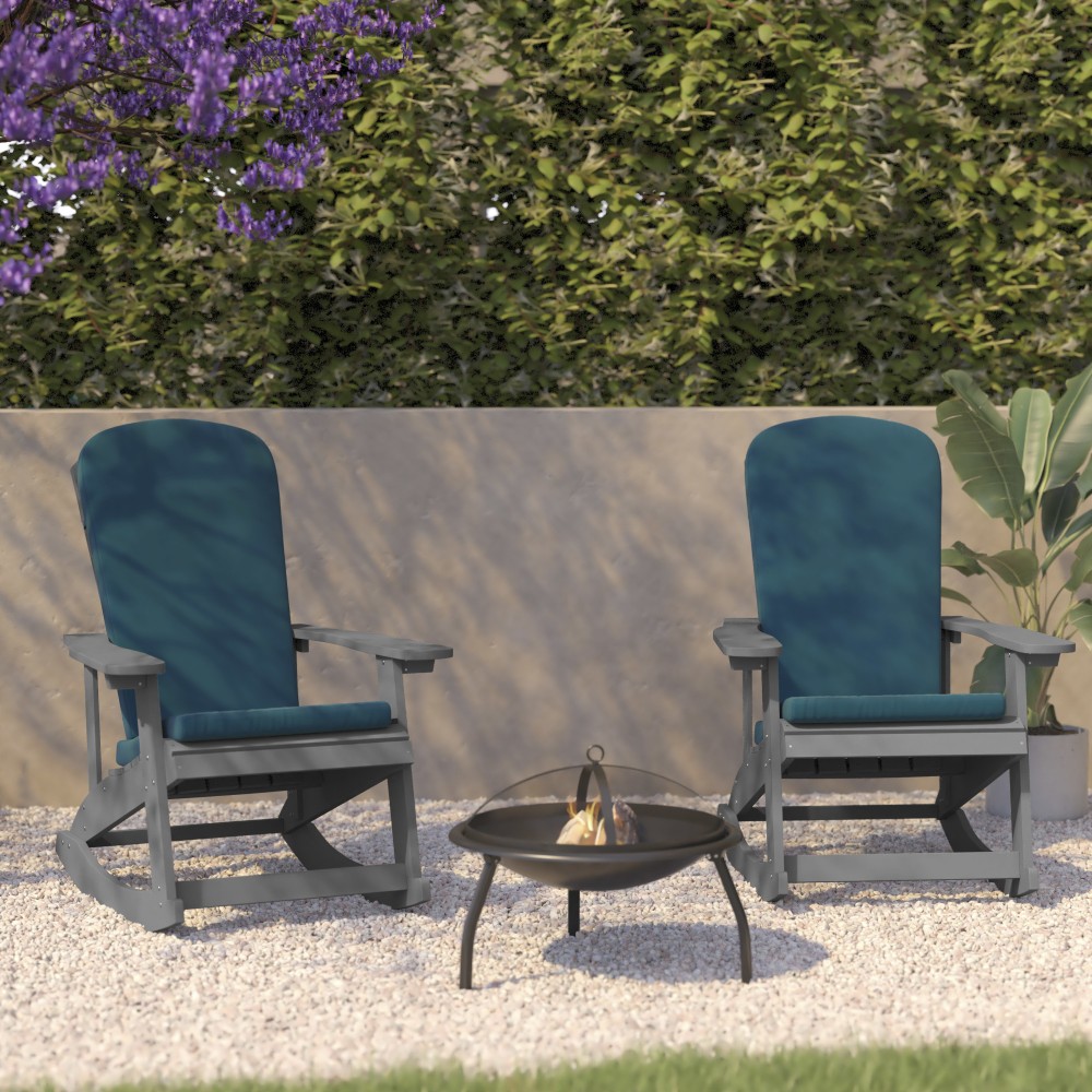 Flash Furniture Savannah All-Weather Adirondack Rocking Chairs with Cushions, Teal/Gray, Set Of 2 Chairs MPN:2JJC14705CSTLGY