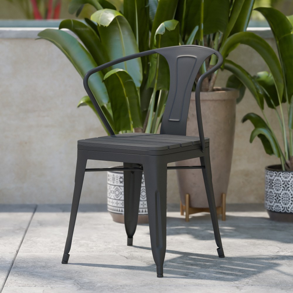 Flash Furniture Helvey Commercial Metal/Resin Outdoor Furniture Stacking Armchairs, Black, Set Of 2 Chairs MPN:2SBT11CBK