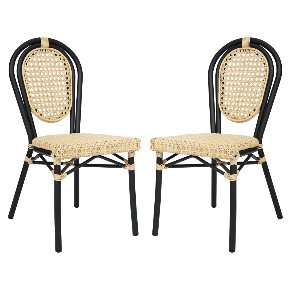 Flash Furniture 2 Pack Cannes Indoor/Outdoor Commercial Thonet Bistro Stacking Chair, PE Cane Rattan and Aluminum Frame, Natural/Black Frame MPN:2SDA642111NBK