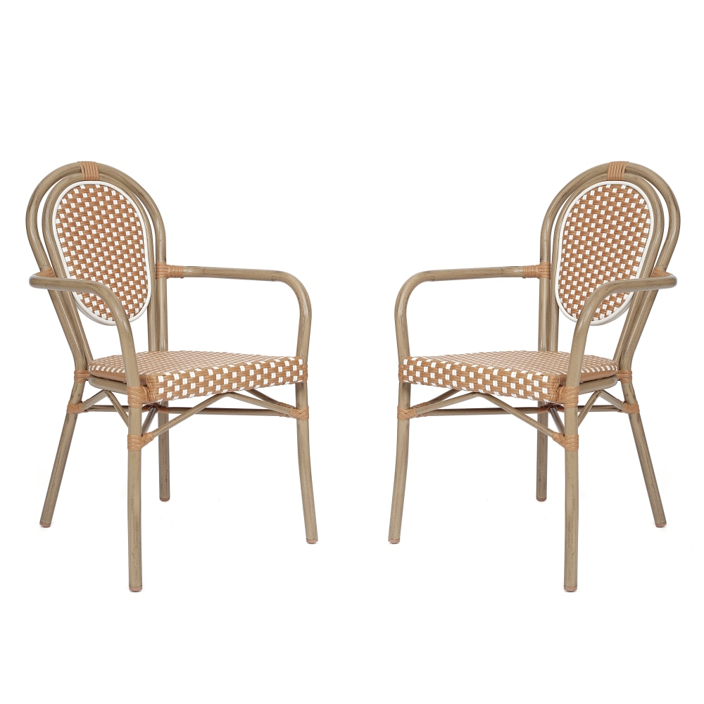 Flash Furniture 2 Pack Lourdes Indoor/Outdoor Commercial Thonet Bistro Stacking Chair with Arms, Natural & White/Light Natural Frame -2SDA6422ANWLTN MPN:2SDA6422ANWLTN