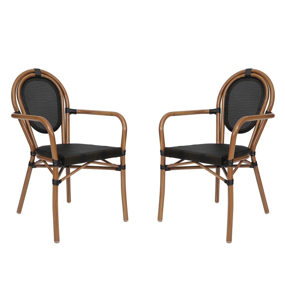 Flash Furniture 2 Pack Marseille Indoor/Outdoor Commercial Thonet Bistro Stacking Chair with Arms, Black/Natural Frame -2SDA6422ATXTBKN MPN:2SDA6422ATXTBKN
