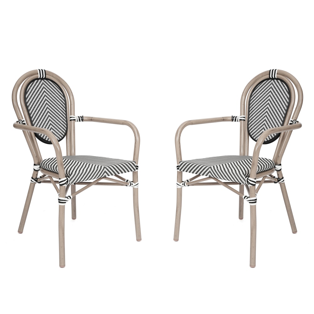 Flash Furniture 2 Pack Marseille Indoor/Outdoor Commercial Thonet Bistro Stacking Chair with Arms, Black & White/Light Natural Frame -2SDA6422ATXTBWL MPN:2SDA6422ATXTBWL